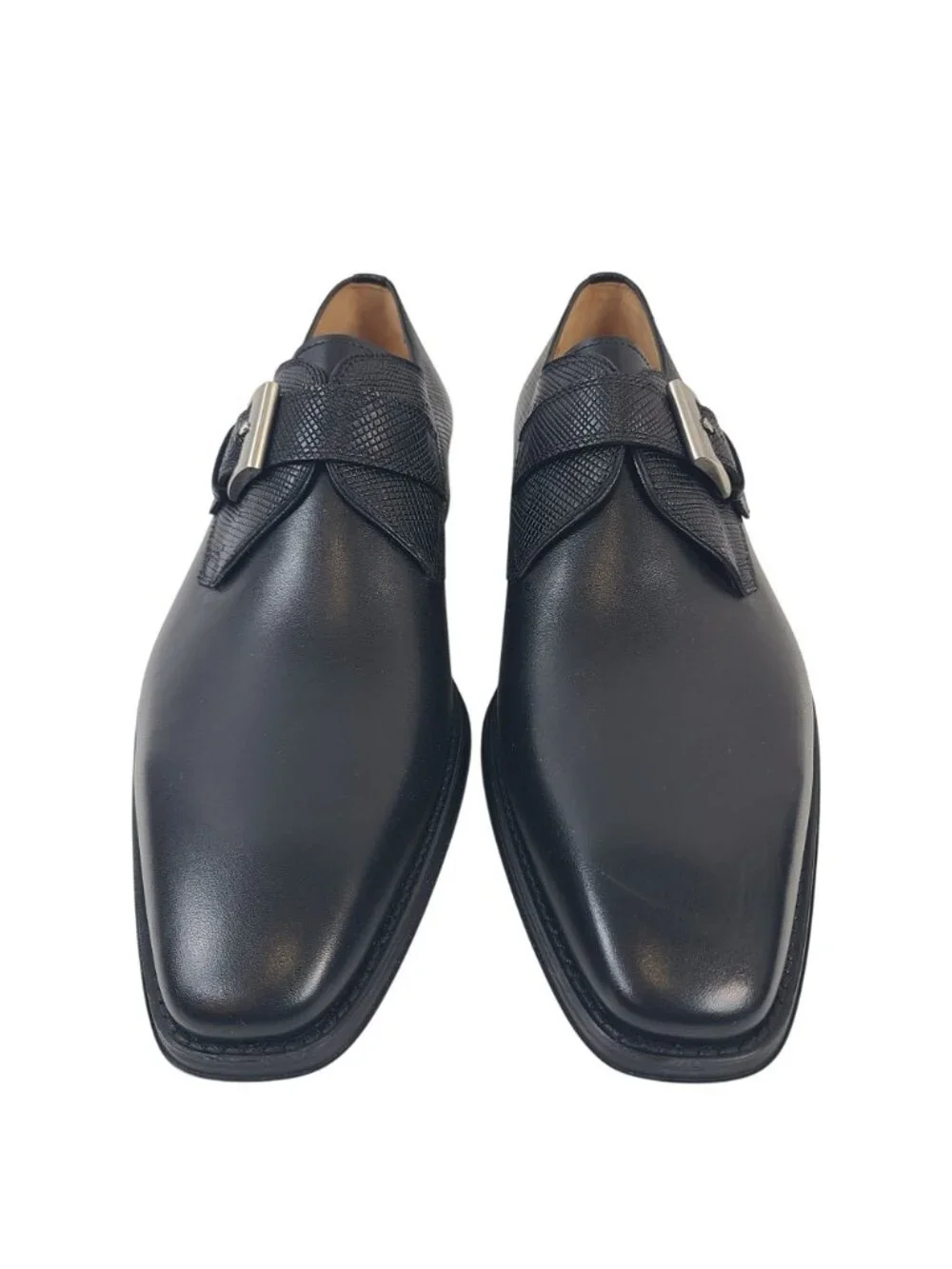 NEW Magnanni Easton Stamp Black Monk Strap Leather Dress Shoes Size 10.5 US